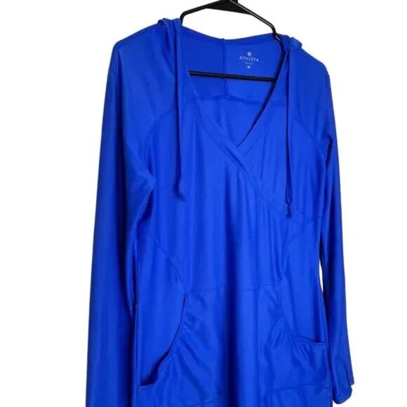 Athleta Wick It Wader Swim Cover Up Hooded Dress Size M Royal Blue - Picture 3 of 11